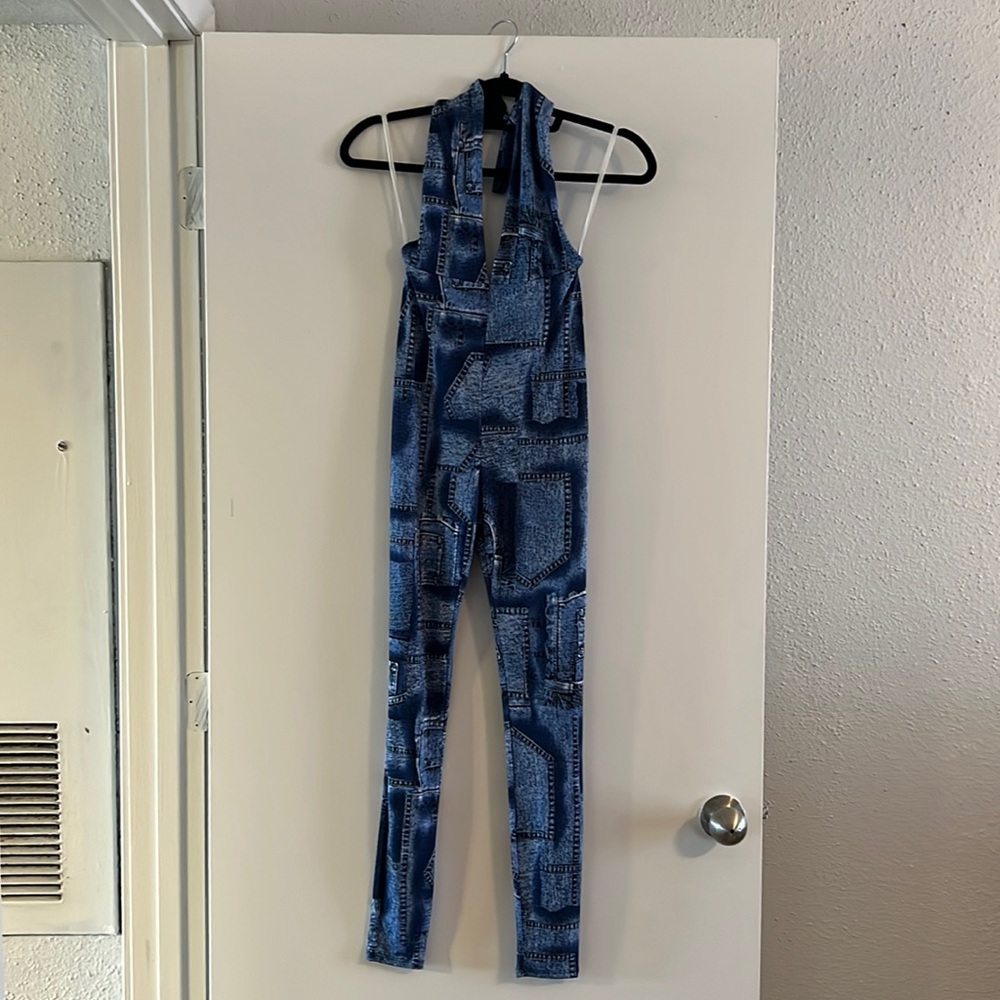 Blue Jean print Halter Jumpsuit